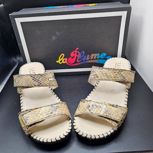 Women's LA PLUME Nina Leather Snakeskin Slides Beige Size  EU 36 US 5.5- 6 - Picture 1 of 6